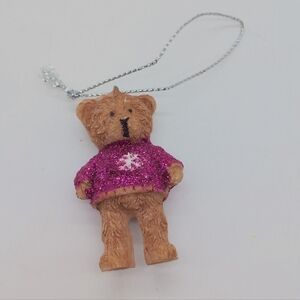 Glittery Pink Teddy Bear snowflake Ornament